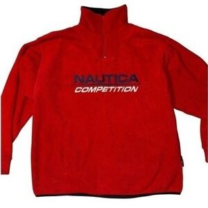 Nautica Competition Mens Red Fleece Quarter Zip Pullover Sweatshirt XXL Vintage